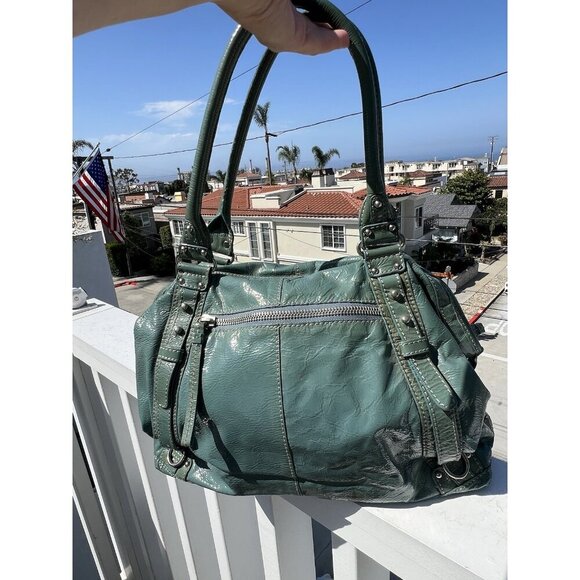 RARE VTG Y2K Lockheart shoulder teal blue patent leather bag large with dustbag - Picture 5 of 15